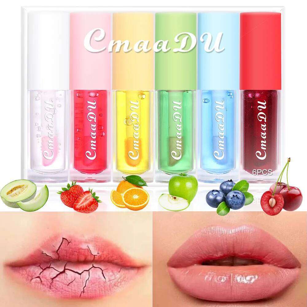 CmaaDu 6 Packs Fruit Mirror Color Changing Lipstick Glaze Set Nourish Moisturize Brightening Protect Lips and Fade Lip Gloss H260302