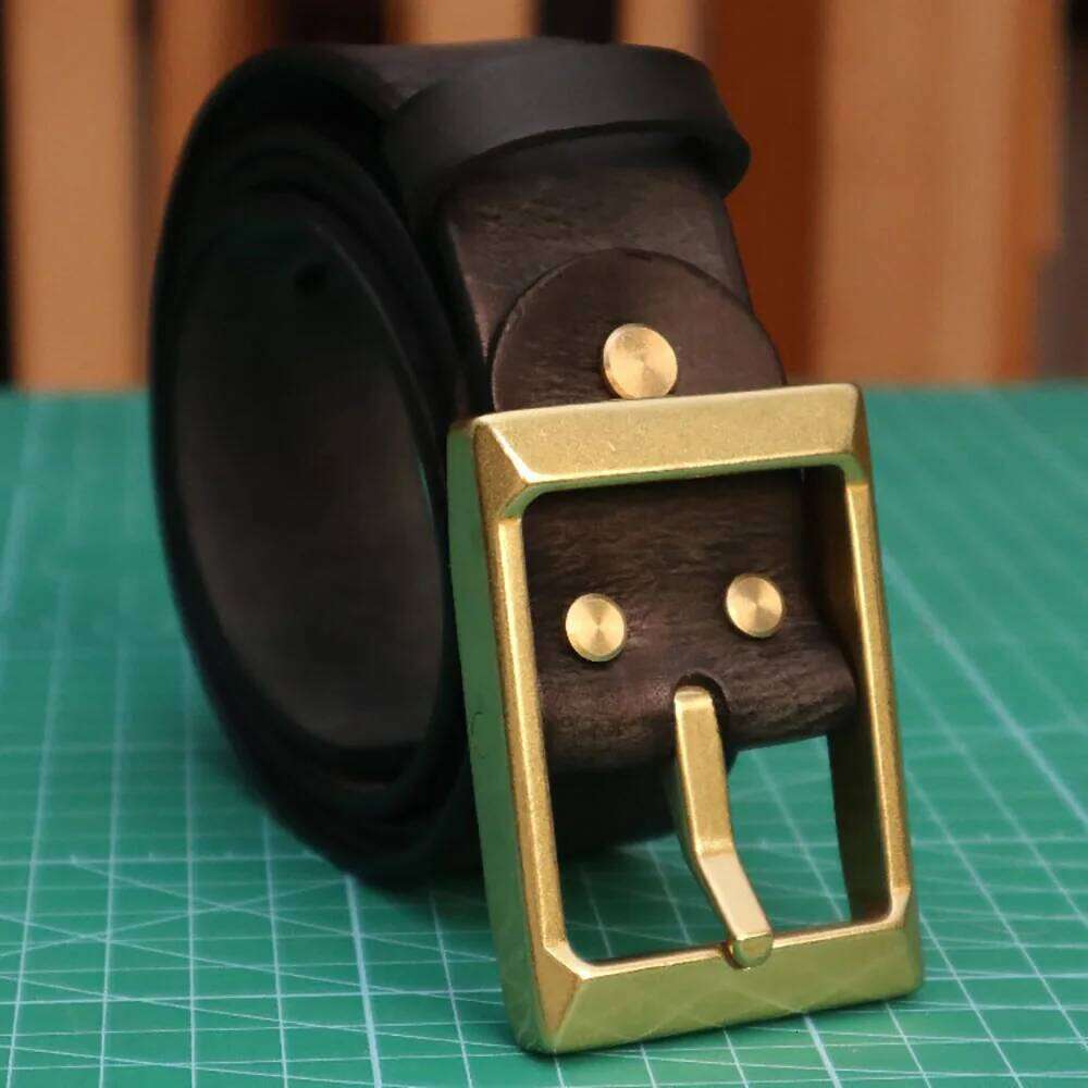 Retro Brass Buckle Handmade Distressed Men's Modern and Versatile Cowhide Amekaji Style Belt S260228
