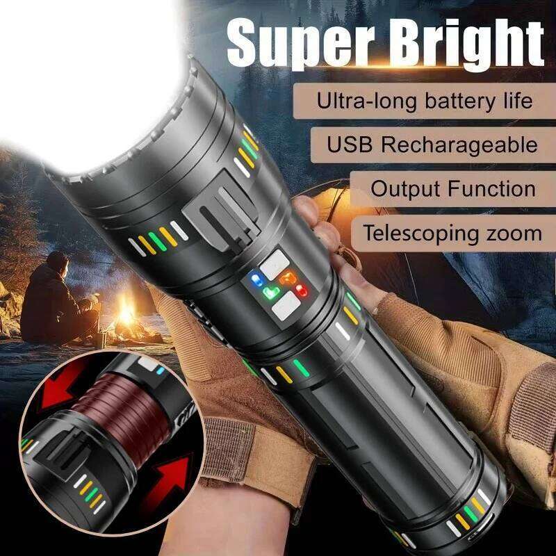 High Power LED Flashlight Long Distance Illumination Zoom Function Photoluminescent Material Night Use for Outdoor Survival Z260301