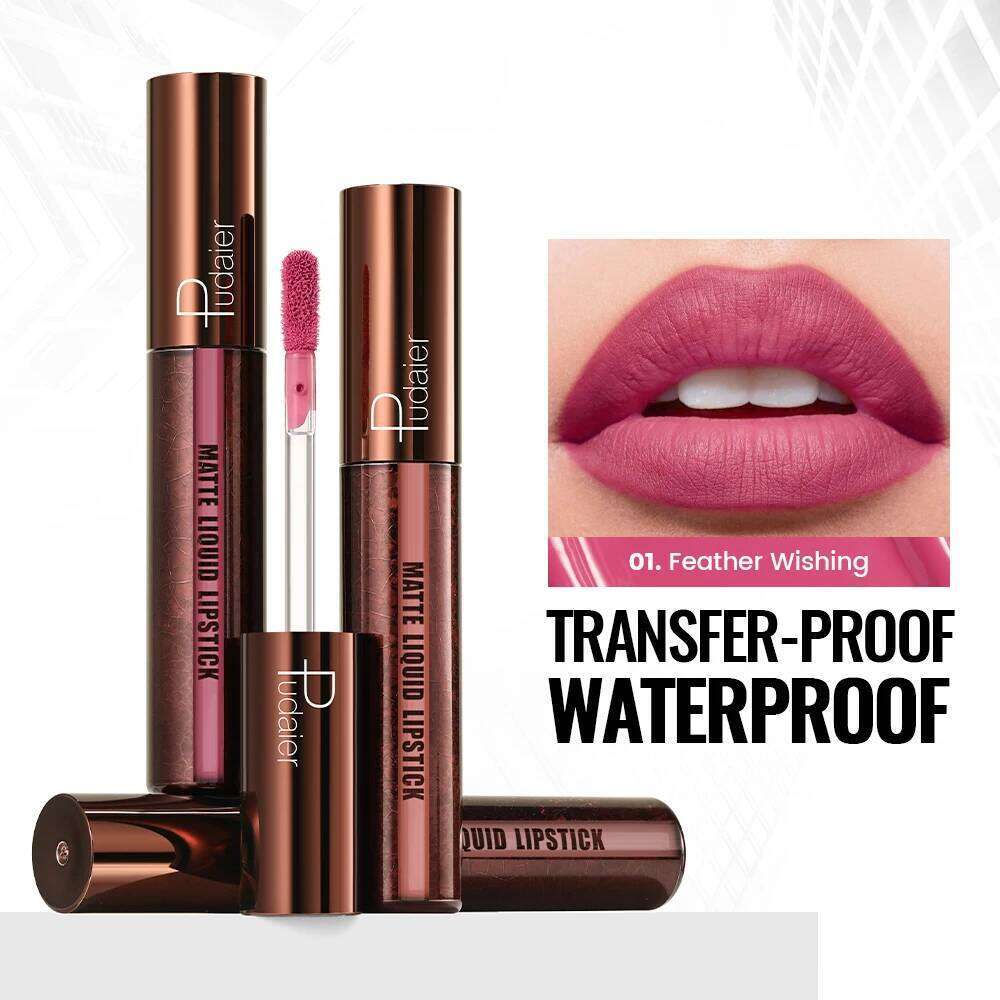 Pudaier Velvet Matte Liquid Lipstick Waterproof & Transfer-Proof Gloss Long Lasting Lip Stain 5 Shades | Kiss Proof, N H260302