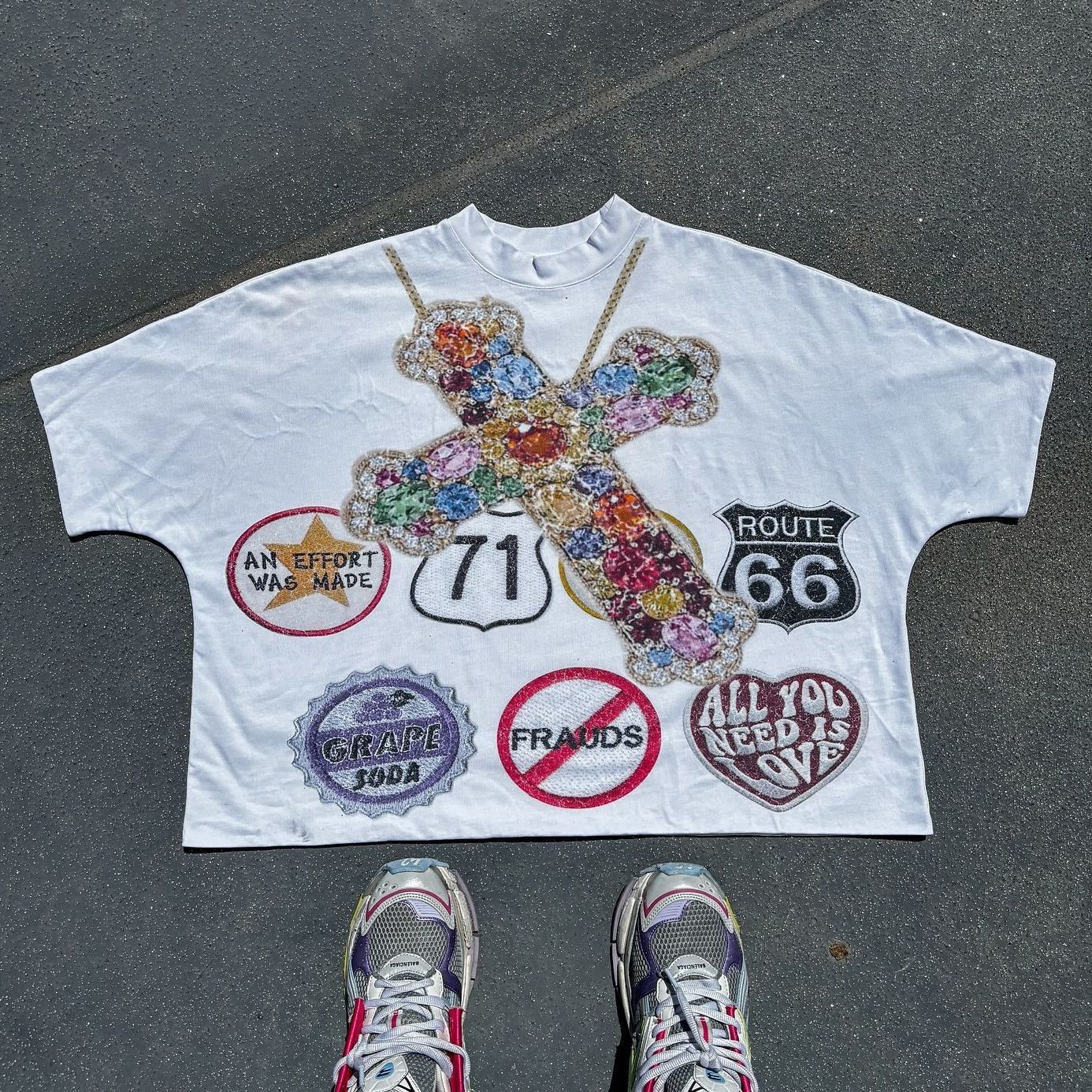 Hip Hop Gothic Pattern Printed Large Men T-shirt Retro Fashion Round Neck Cotton Men and Women Short Sleeve Top 240723