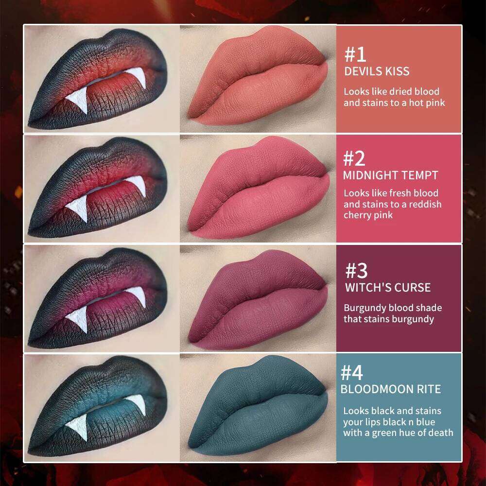 Lakerain Matte Stain Long-lasting Waterproof Lipstick Makeup Highly Pigmented Lip Tint Halloween Party Cosmetics H260302