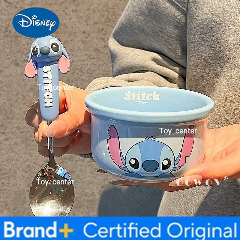 Disney New Cute Cartoon Anime Peripheral Stitch Ceramic Household ChildrenS Rice Bowl Cartoon Tableware Spoon Furniture Party Gifts H260302