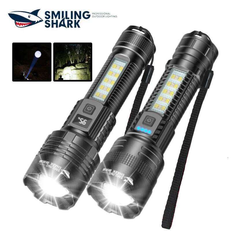 Smiling Shark SD7168 Rechargeable Flashlight, M60 Zoomable Torchlight, with COB Side Light, Power Display, for Outdoor Camping Z260301