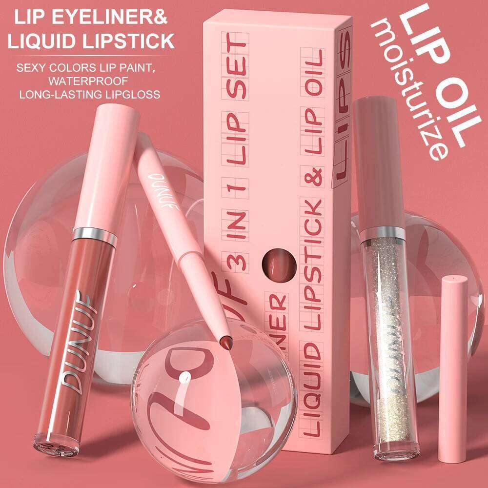 Gloss Liner Lip Oil 3pc/set: Matte Lipstick Waterproof Moisturizing Long Lasting Nude Y2K Christmas Valentine's Day Gift H260302