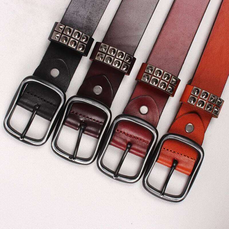 men luxury fashion rivets belts genuine leather studded belt punk hip hop dress spikes waistband women designer stylish strapon S260228