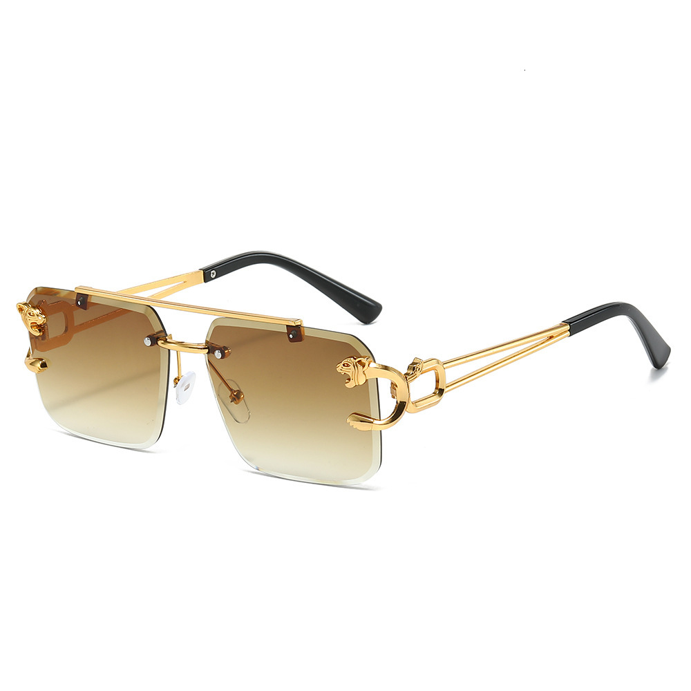 Hot Selling Dual Beam Cutting Edge Square Frameless Glasses Designer Sunglasses Men's Glasses European And American Fashion Leopard Print Women&#