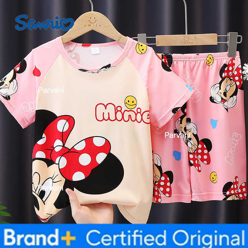 Sanrio Girls Pajamas Sets Cute Cartoon Short Sleeve Kids Pyjama Snow White Princess Elsa Mickey Mouse Print Summer Pijama H260302