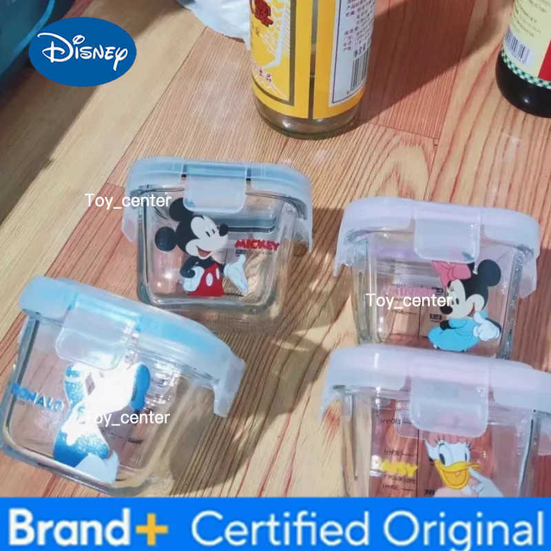Disney New Mickey Mouse Minnie Borosilicate Glass Lunch Box With Lid Square Microwave Oven Soup Box Cartoon Lunch Box 4pcs Gift H260302