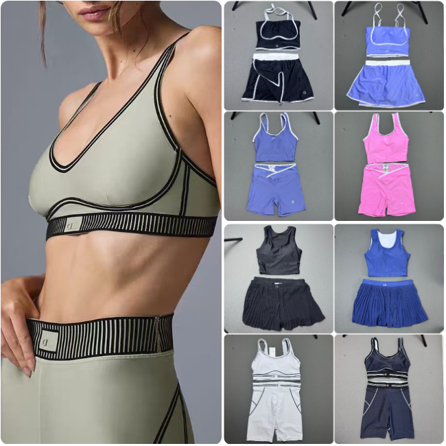 Designer yoga women 2 piece set high quality designer tank top solid tracksuits sportswear set casual sports jogging Hot Selling Pilates clothing