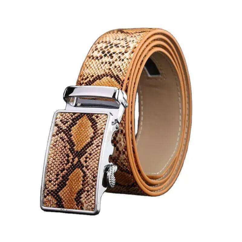 Mens Snake Automatic Buckle Cowhide Leather Korean Business Designer Belt S260228