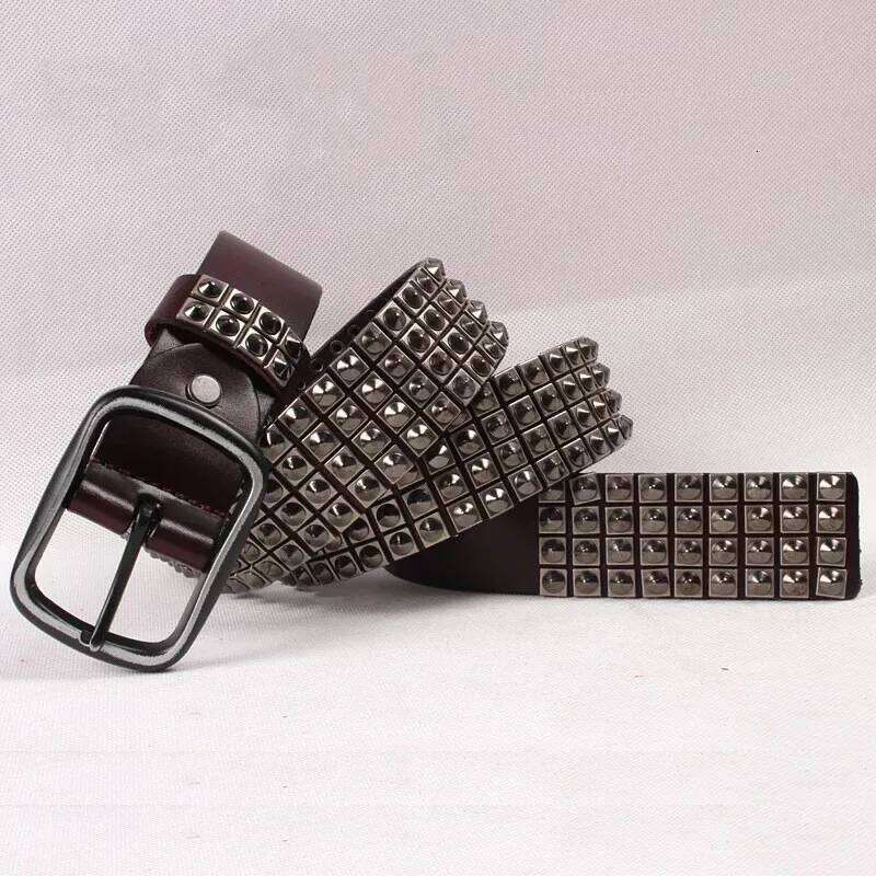 men luxury fashion rivets belts genuine leather studded belt punk hip hop dress spikes waistband women designer stylish strapon S260228