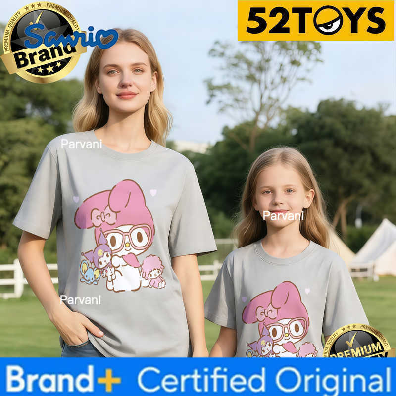 Sanrio 2026 Autumn-Winter Trending My Melody Glasses Friends Print 100 Cotton Parent-Child T-Shirts High Quality Loose Casual Y2K H260302