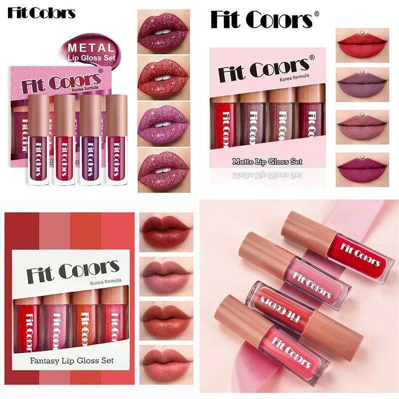 Fit Colors Velvet Set 4-Piece Non-Transfer, Diamond Finish, Long-Lasting Lip Gloss Collection H260302