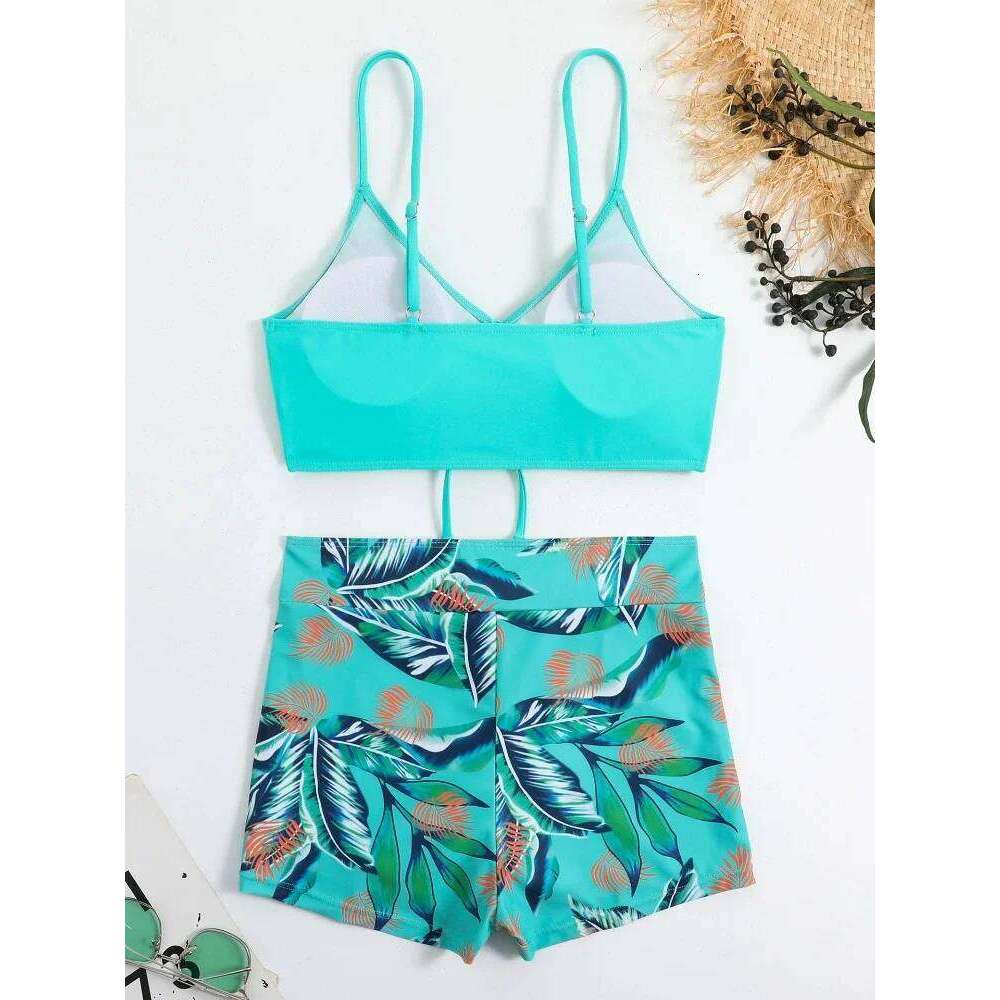 2025 Summer High Waist Swimsuit Bikini Sets with Shorts Female Swimwear Beach Wear Two-piece Bathing Suit Sports Women Clothing Z260301