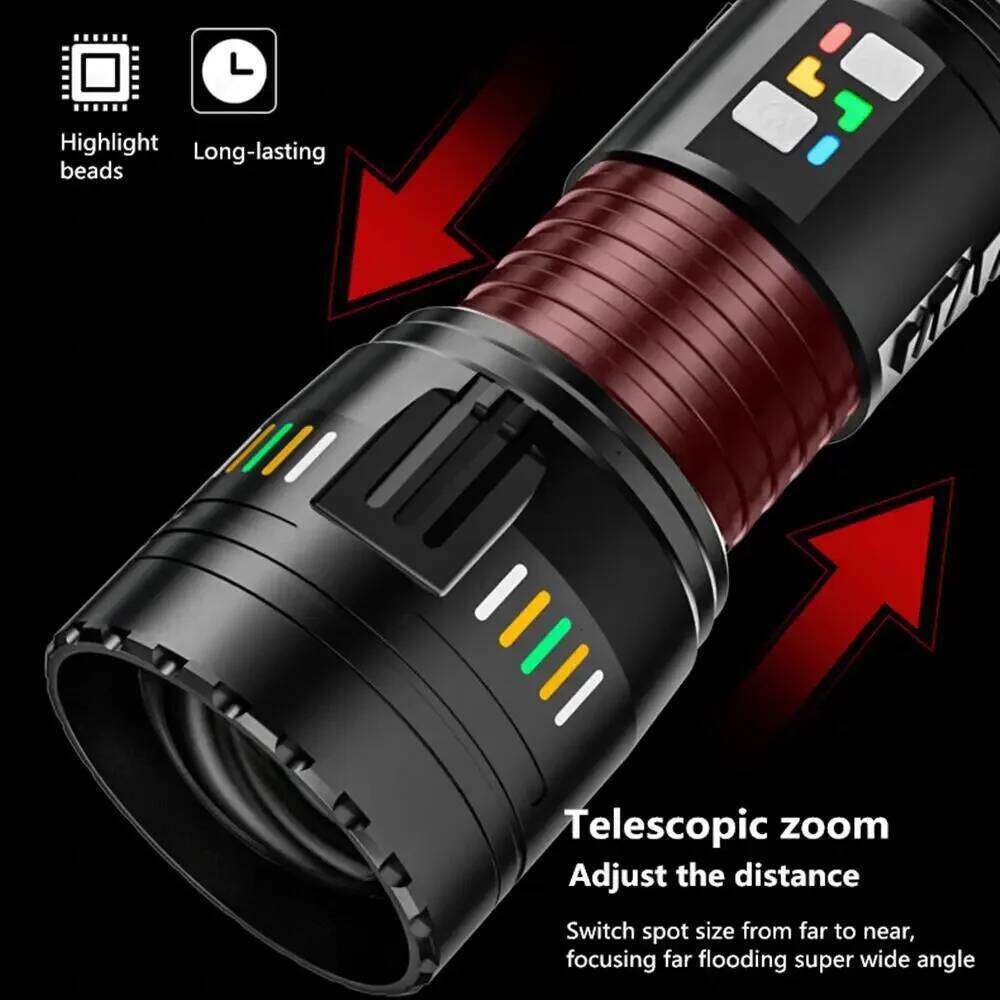 High Power LED Flashlight Long Distance Illumination Zoom Function Photoluminescent Material Night Use for Outdoor Survival Z260301