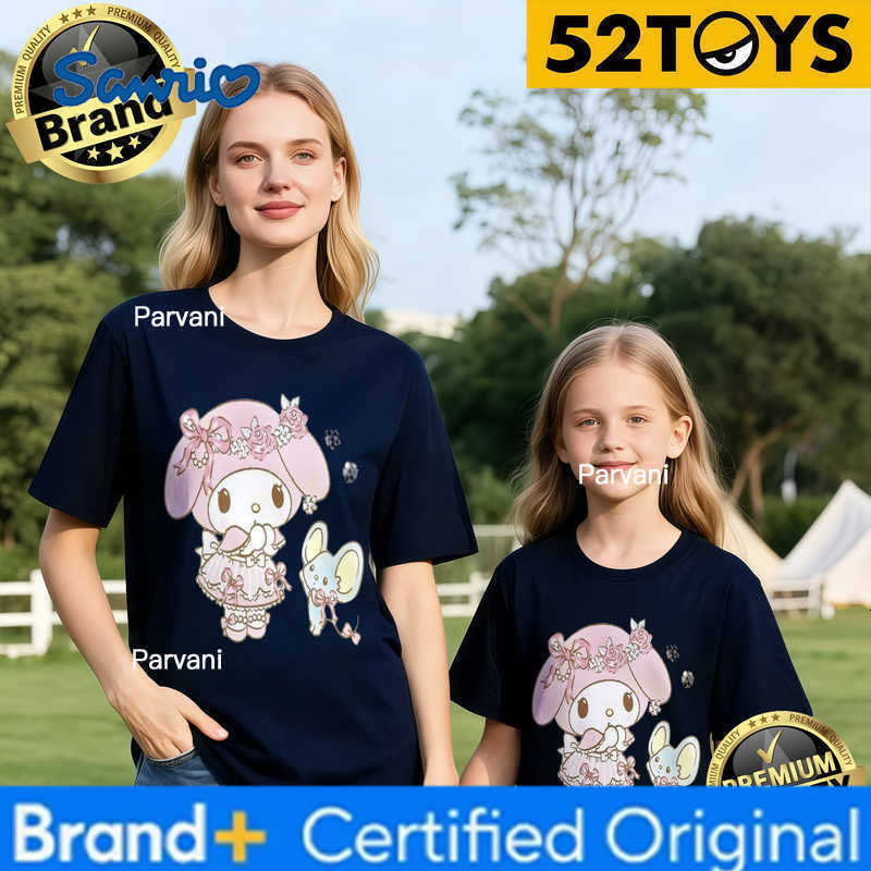 Sanrio 2026 Autumn-Winter Trending My Melody Little Mouse Print 100 Cotton Parent-Child T-Shirts High Quality Loose Casual Y2k H260302