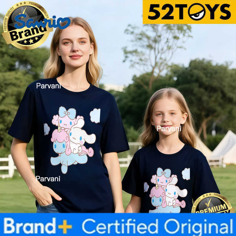 Sanrio 2026 Autumn-Winter Trending Cinnamoroll Friends Cloud Print 100 Cotton Parent-Child T-Shirts High Quality Loose Casual Y2K H260302