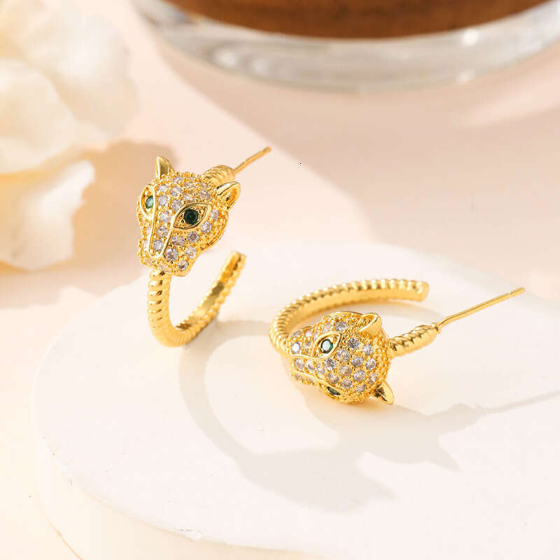 Leopard Head C-shaped Earrings Fashionable Light-luxury Style Earrings