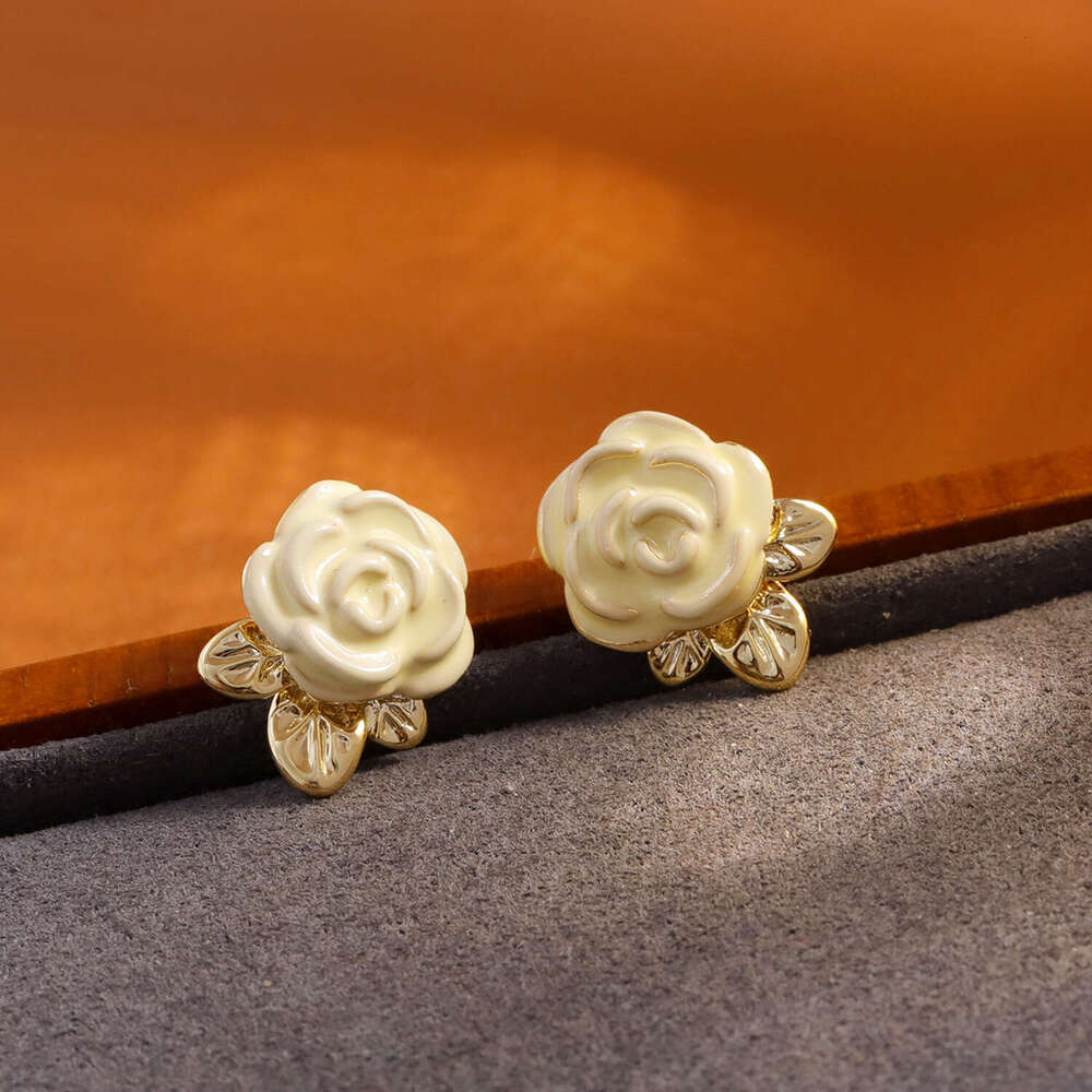 French-style Light Luxury Enamel Camellia Drop Glaze Vintage Super Fairy-like Gentle Style Earrings Ear Accessories