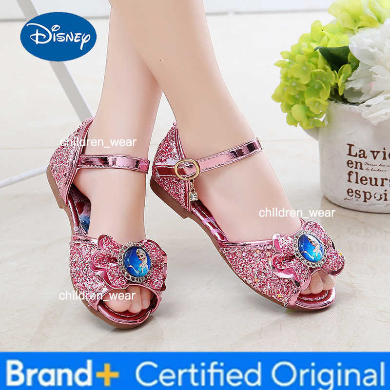 Disney New Fashionable And Comfortable Anti Slip Princess Shoes For Girls Summer Shoes For Children Elsa Rhinestone Bag Heel Shoes H260303