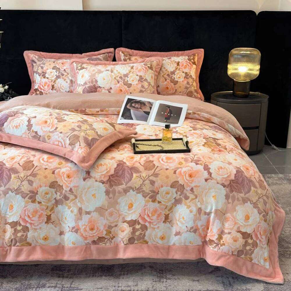 Digital Printed Milk Velvet Soft Four-Piece Thicken Winter Warm Duvet Quilt Cover Bed Sheet Pillowcase Bedding Set W260302