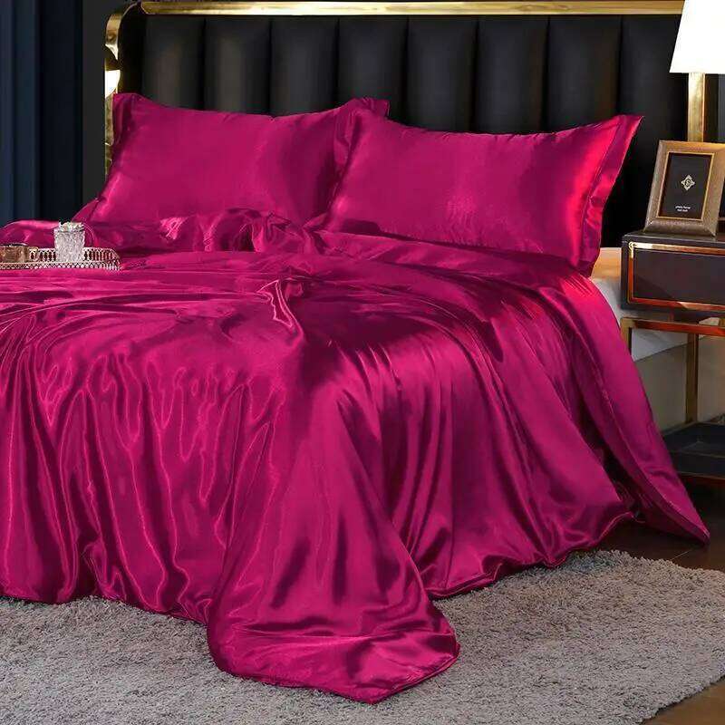 Ice cool feeling four-piece set double-sided mulberry silk solid color sheet quilt cover summer cold bed W260302