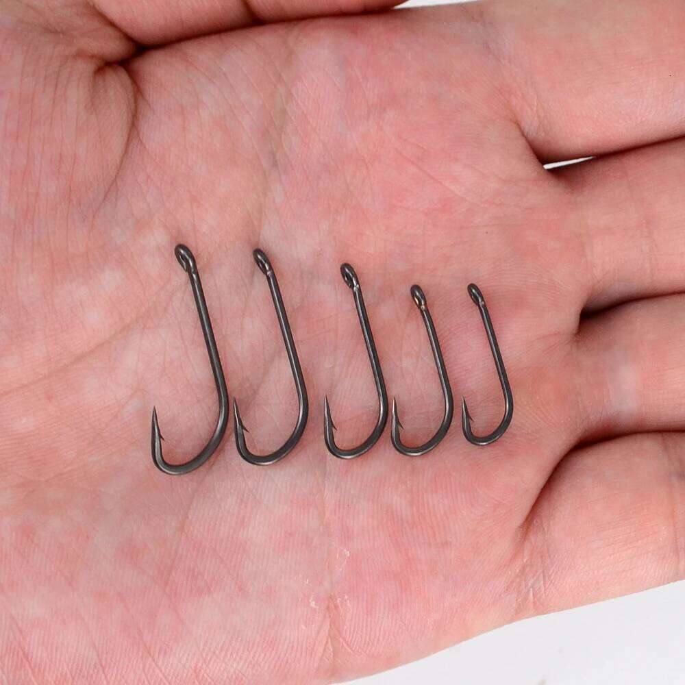 Hirisi 15pcs PTFE Coated High Carbon Steel Fish Hook Micro Barbed With Eye Long Shank X913 Carp Fishing Accessories Z260228