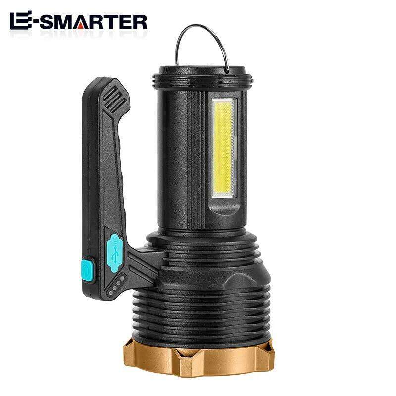 Portable Handheld Flashlight LED Super Bright USB Rechargeable Torch Lantern Outdoor Camping Waterproof Work Lamp With Sidelight S260302