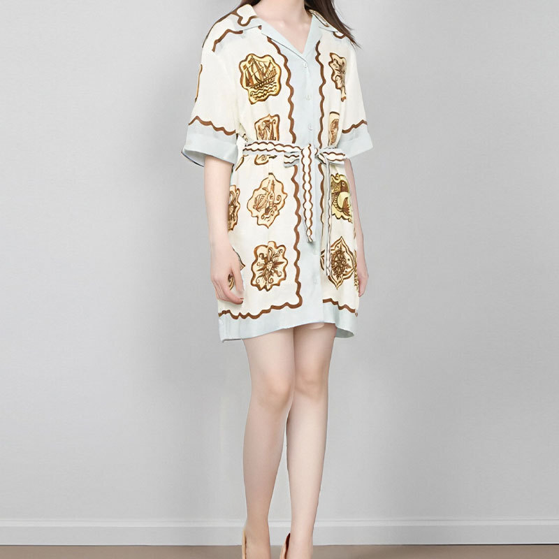 Plus Size 3XL Elegant Dresses For Woman Fashion Printed Party Designer Dress Women Long Sleeve Lapel Neck High Waist Big Swing Dress