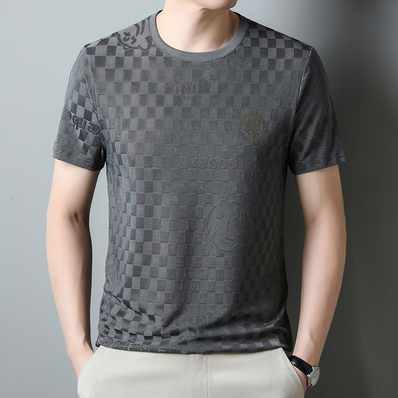 Luxury Brand Designer Clothes Ice Silk Round-Neck T-Shirt For Men New Summer Style Fashionable For Young And Middle-Aged Men Semi-Solid Color Breathab