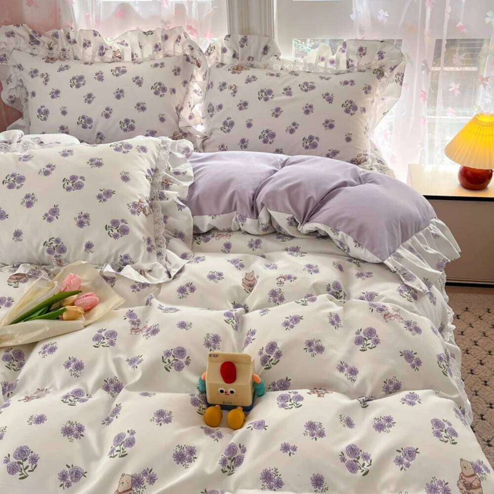 Korean Pure Cotton Bedding Princess Style Four Piece Set Student Dormitory Quilt Cover Bed Sheet Bedroom Decor Home Textiles W260302