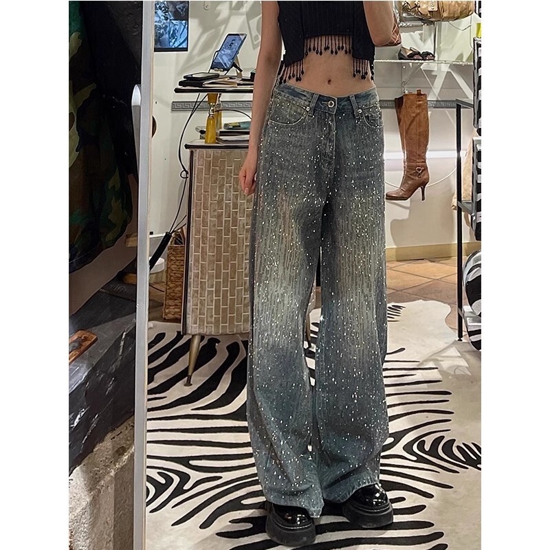 Americn Retro Design Hot Dimond Jens For Women Designer Pnts New Strry Hevy Crft Millennium Hot Girl Sprkling Long Pnts