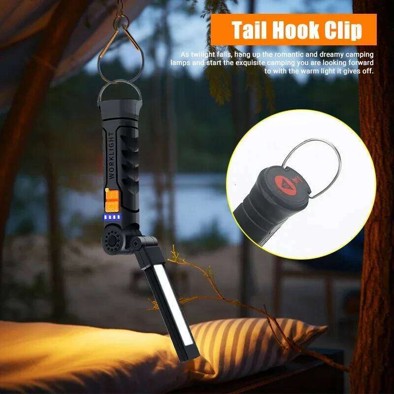 Portable COB LED Flashlight Rechargeable Work Light Magnetic Lanterna Hanging Lamp with Built-in Battery Camping Torch S260302
