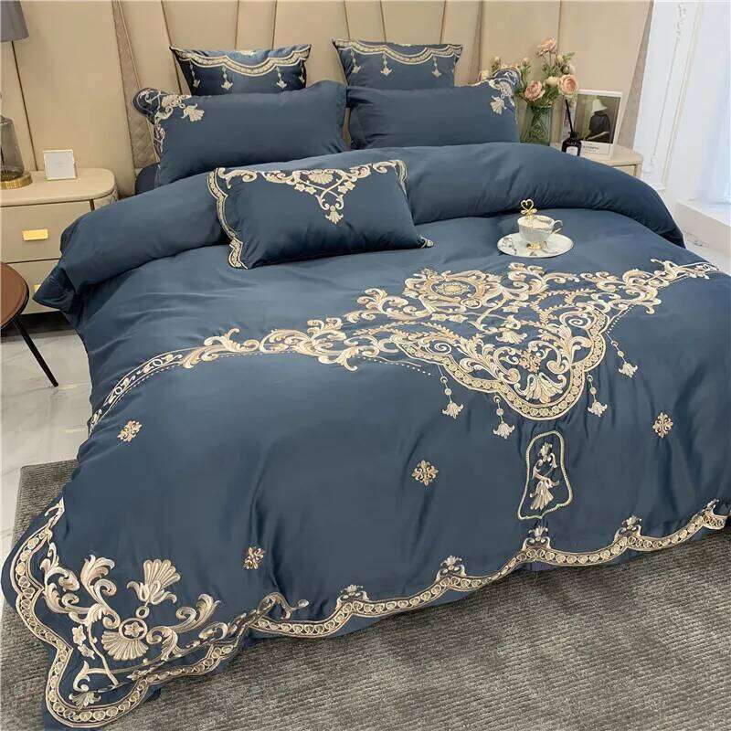 European-Style Bed Sheet Four-Piece 100% High-End Atmospheric Ice Silk Quilt Cover Pure Cotton Bedding Set Queen King W260302