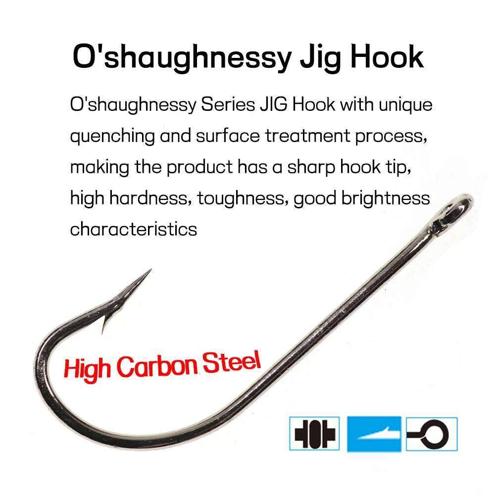 Elllv 50pcs Saltwater Fishing O'shaughnessy Hooks High Carbon Steel Long Shank Chemeical Tip Single Hook White/Black Nickle Z260228