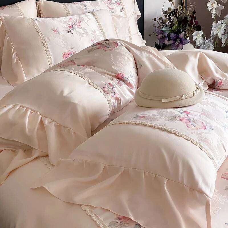 Vintage Jacquard Lyocell Bamboo Fiber Soft Silky Skin-friendly Bedding Set Duvet Cover Bed Sheet/Fitted Sheet Pillowcases 4Pcs W260302