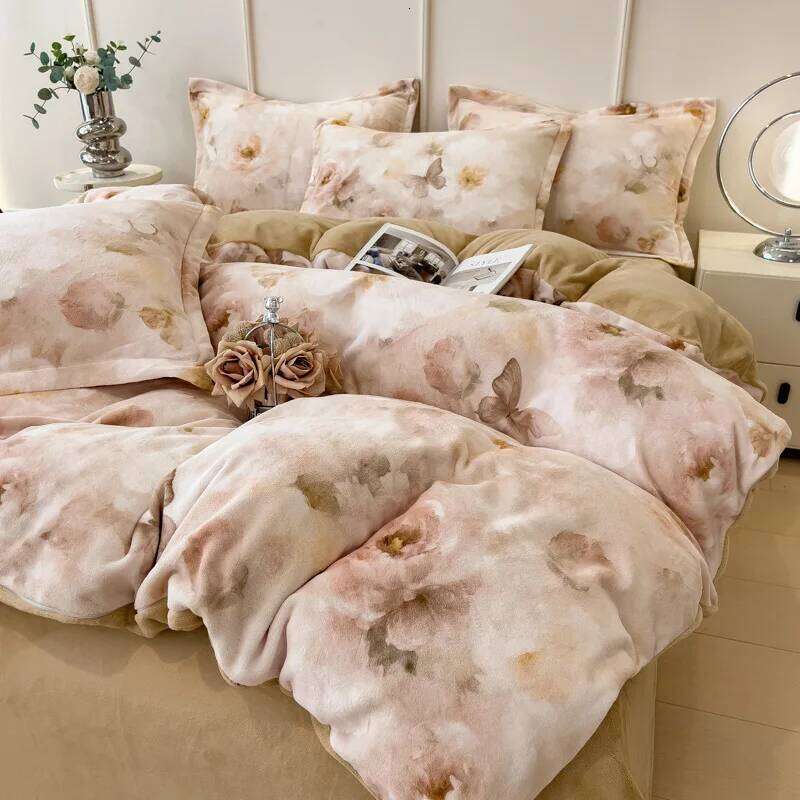 Thickened milk four-piece set autumn and winter quilt cover coral fleece bed sheet W260302