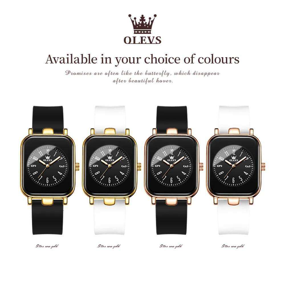 OLEVS 9961 Original Quartz Watch for Women Silicone Strap Watches Black Square Digital Dial Waterproof Ladies Wristwatch Gifts XJ260303
