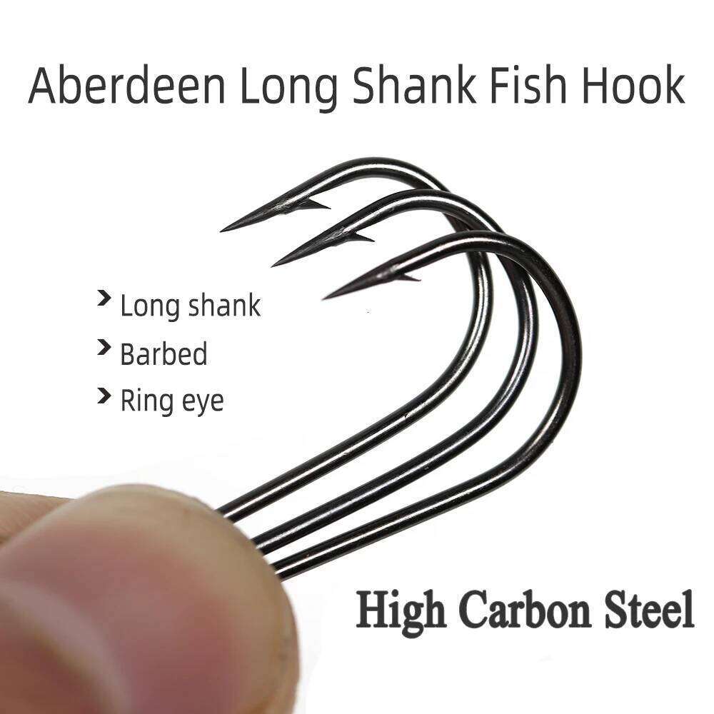 ICERIO 100PCS 16# - 3/0 Long Shank Fine Wire Aberdeen Saltwater Freshwater Fishing Hooks Sabiki Rig Streamer Fly Bait Hook Z260228