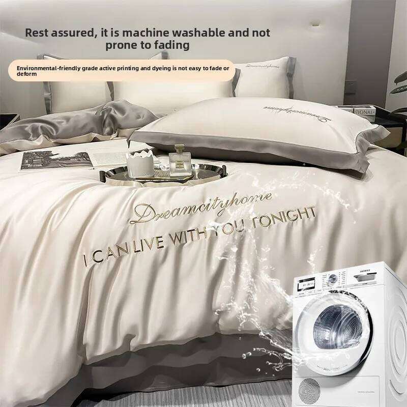 Summer ice silk set, silky smooth naked sleeping quilt cover, light luxury premium bed four-piece set W260302