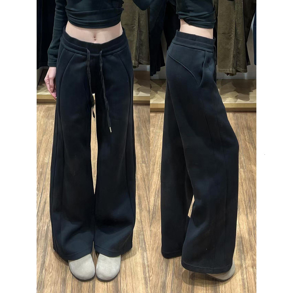 Americn-style Spicy Girl Style Designer Pnts Drpey Sports Swetpnts For Women Suitble For Spring Utumn Nd Winter With Fleece Lining Loose Fit Wide-leg