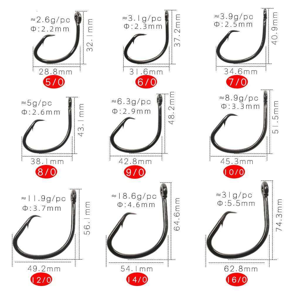 Elllv 5/0 - 16/0 4X Strong Heavy Circle Offset Saltwater Trolling Hook for Grouper Snapper Tuna Shark Deep Sea Boat Fishing Z260228