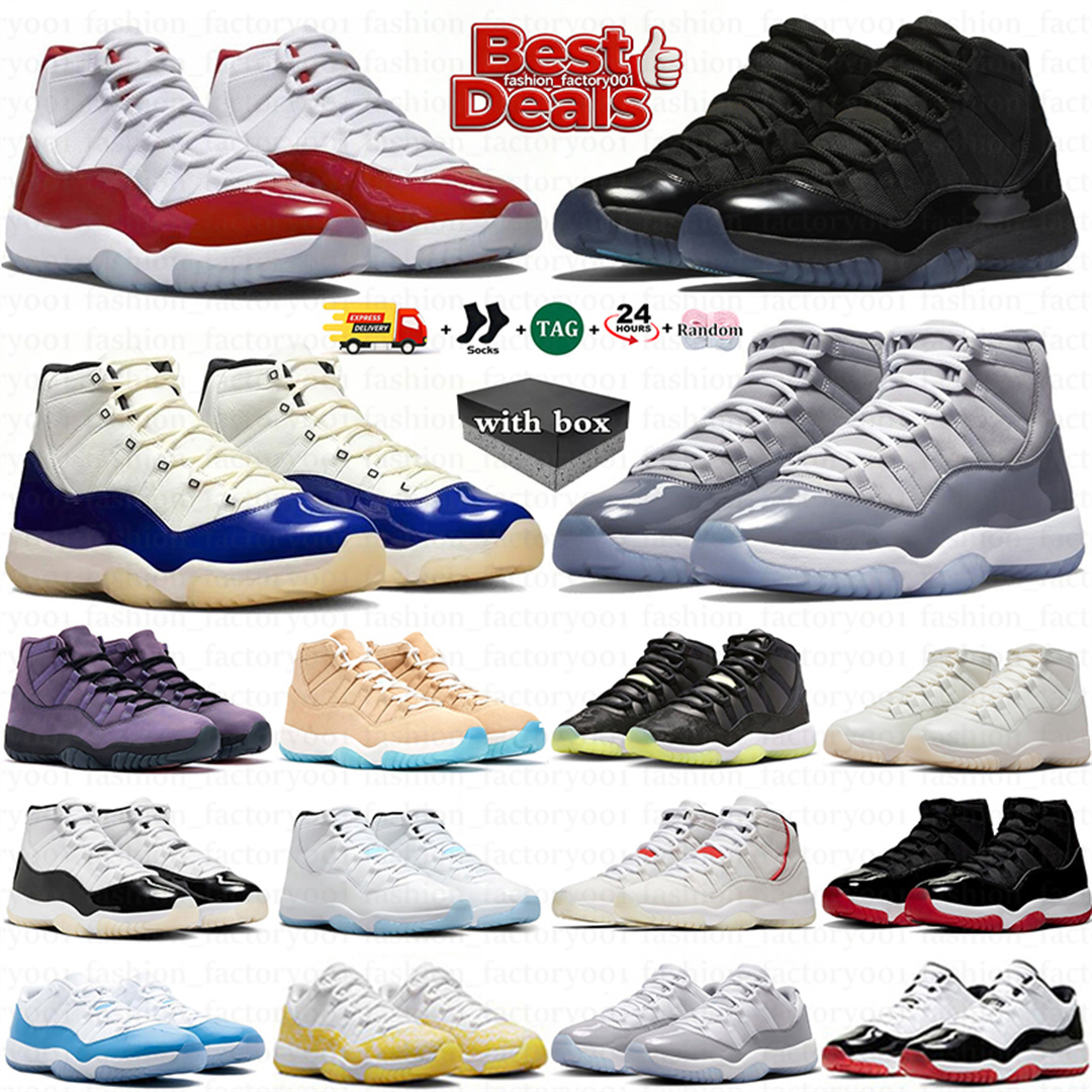 With Box 11 11s Basketball Shoes Mens Gamma Blue Cool Grey Cherry Designer Sneakers Violet Low 25th Anniversary Concord Midnight Men Women Trainers 36-47