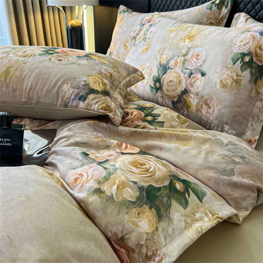 Flower Printed Bedding Soft Luxury Bedroom Decor Duvet Cover Comforter Pillowcase Bed Sheet Washed Cotton Four Piece Set W260302