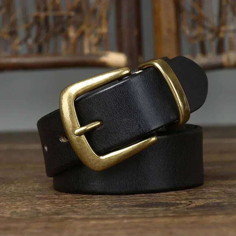 3.3CM Thick Pure Cowhide Copper Buckle Genuine Leather Casual Jeans Belt Men High Quality Retro Luxury Brand Male Strap Cintos S260228