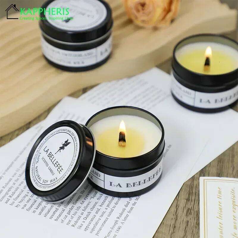 Black Tin Can Woodwick Candle Jars with Lid Classic Scented Aromatic Candles Home Decoration W260303