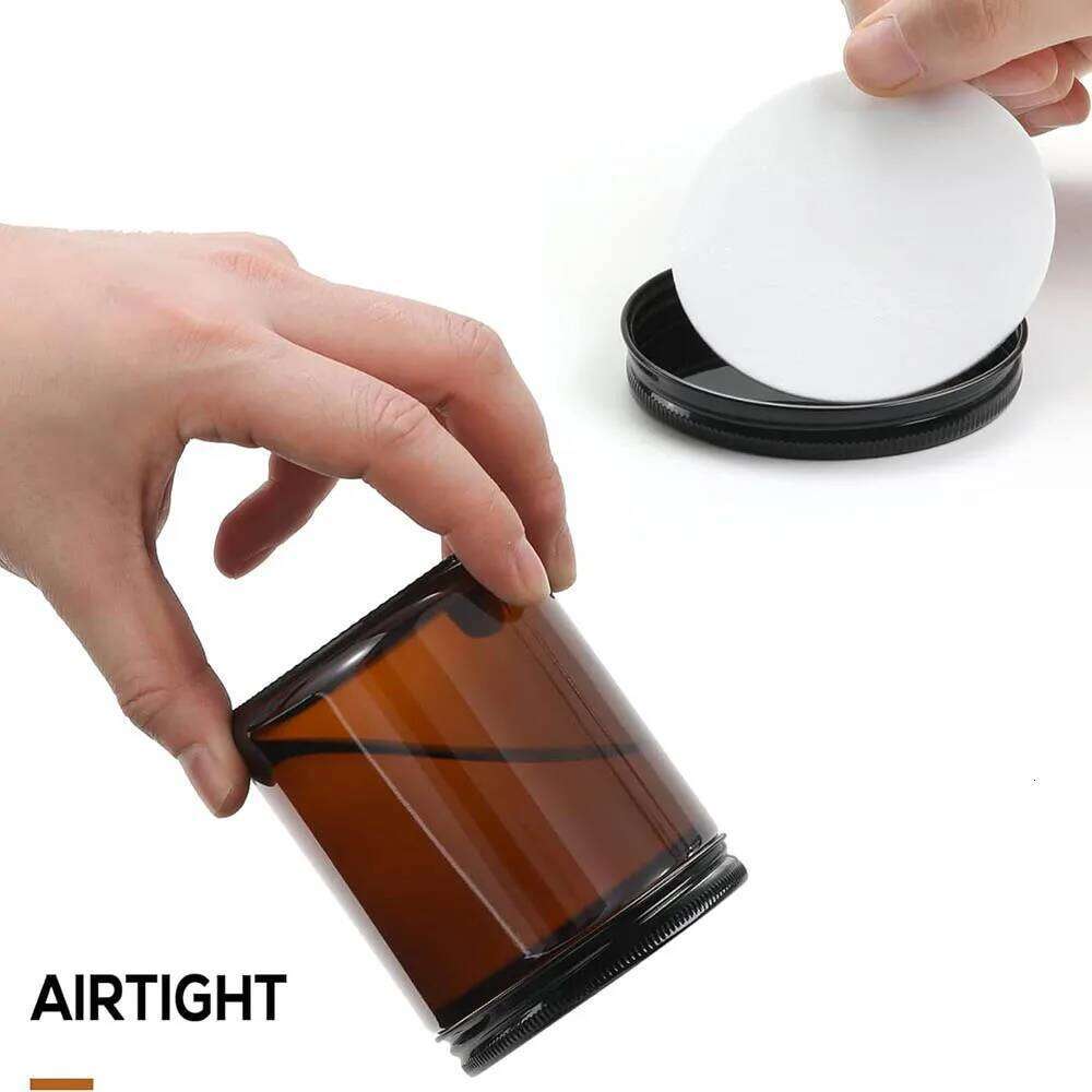 8oz Amber Glass Jars with Black Lids - For Candle Making, Food Storage, Canning, Spices, Liquids W260303