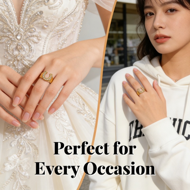 Women's Elegant U-Shaped Zircon Inlaid Ring Minimalist High-End Texture Open Adjustable Finger Ring Luxury Daily Party Banquet Premium Jewelry Gi