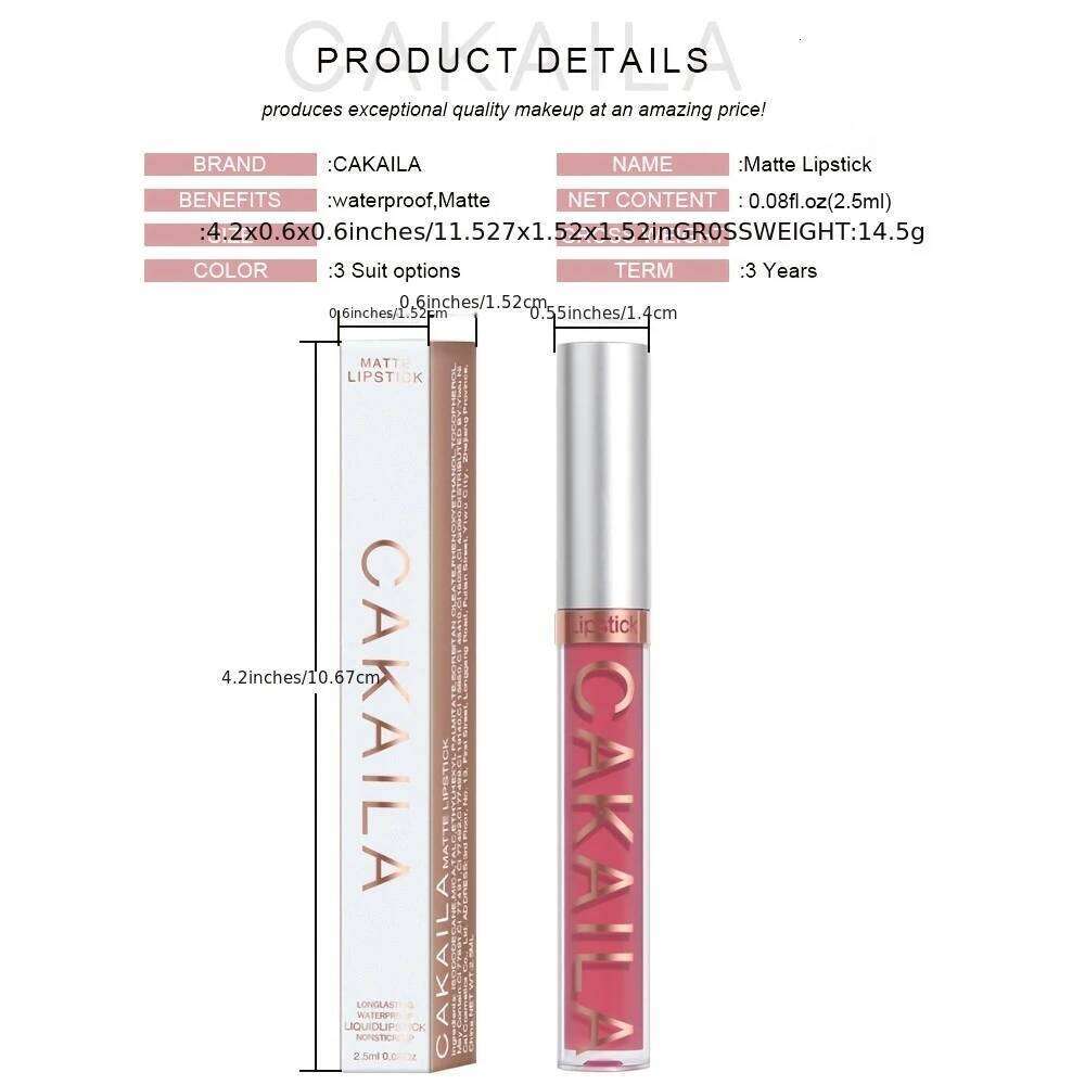 1 Pcs Waterproof Lip Gloss Lipstick Set - Nude, Dark Brown & Matte Red Shades, Long-Lasting 24-Hour Wear, Suitable for All Skin H260302